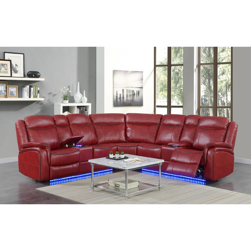 3 Pc Power Reclining Sectional 2 Pwr Red